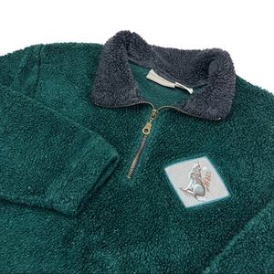 Vtg Fuzzy Fleece Wolf Sweater 1/4 Zip Coldwater Creek Womens Medium Oversized.